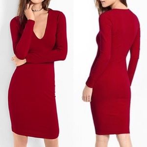 Deep V-Neck Cotton Midi Dress (Maroon)